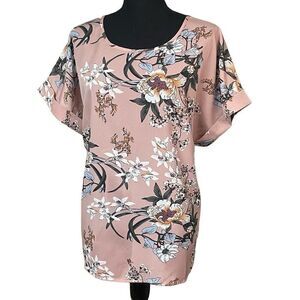 Blush Floral Rolled Dolman Sleeve Top
